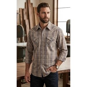 Vtg Panhandle Slim Men's Plaid Western Pearl Snap Long Sleeve Shirt 17.5 x 33